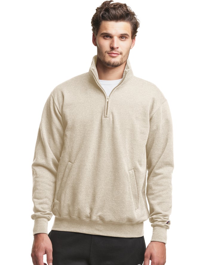 Champion Herre Sweatshirt Hvide - Powerblend Fleece 1/4 Zip With Pockets - Danmark OAD-638954